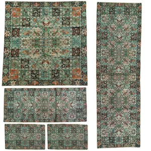 ست رومیزی ترمه ابریشم طرح خشتی کد 02 مجموعه 5 عددی
