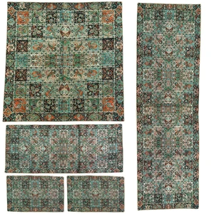 ست رومیزی ترمه ابریشم طرح خشتی کد 02 مجموعه 5 عددی