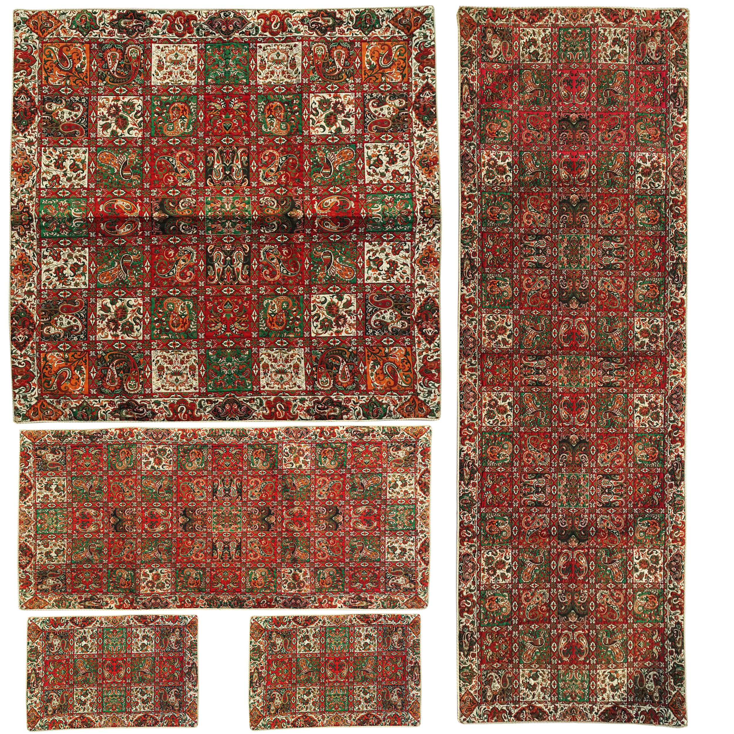 ست رومیزی ترمه ابریشم طرح خشتی کد 03 مجموعه 5 عددی
