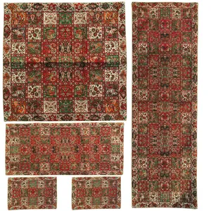 ست رومیزی ترمه ابریشم طرح خشتی کد 03 مجموعه 5 عددی