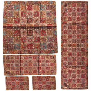 ست رومیزی ترمه ابریشم طرح خشتی کد 07 مجموعه 5 عددی