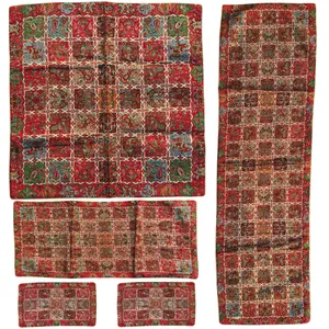 ست رومیزی ترمه ابریشم طرح خشتی کد 04 مجموعه 5 عددی