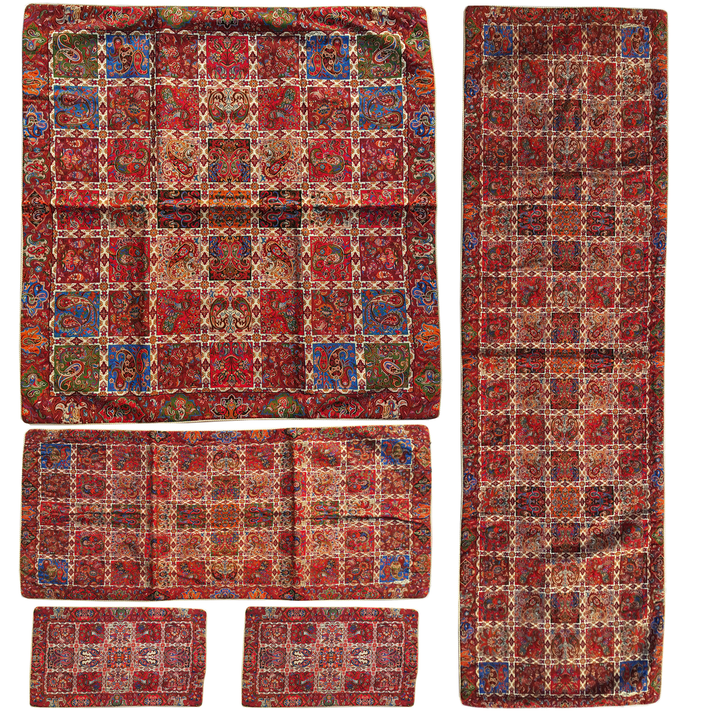 ست رومیزی ترمه ابریشم طرح خشتی کد 05 مجموعه 5 عددی