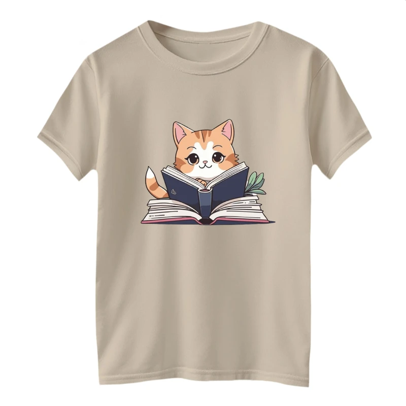 تی شرت آستین کوتاه بچگانه مدل گربه کتابخوان
