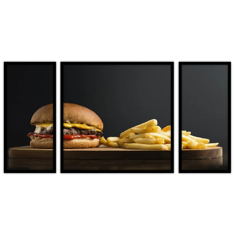 تابلو بکلیت طرح همبرگرد فست فود و غذا مدل B-bu3411 مجموعه 3 عددی