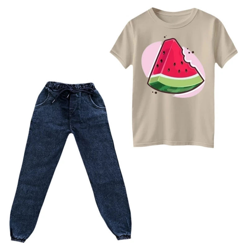 ست تی‌شرت و شلوار دخترانه مدل هندوانه یلدایی کد4