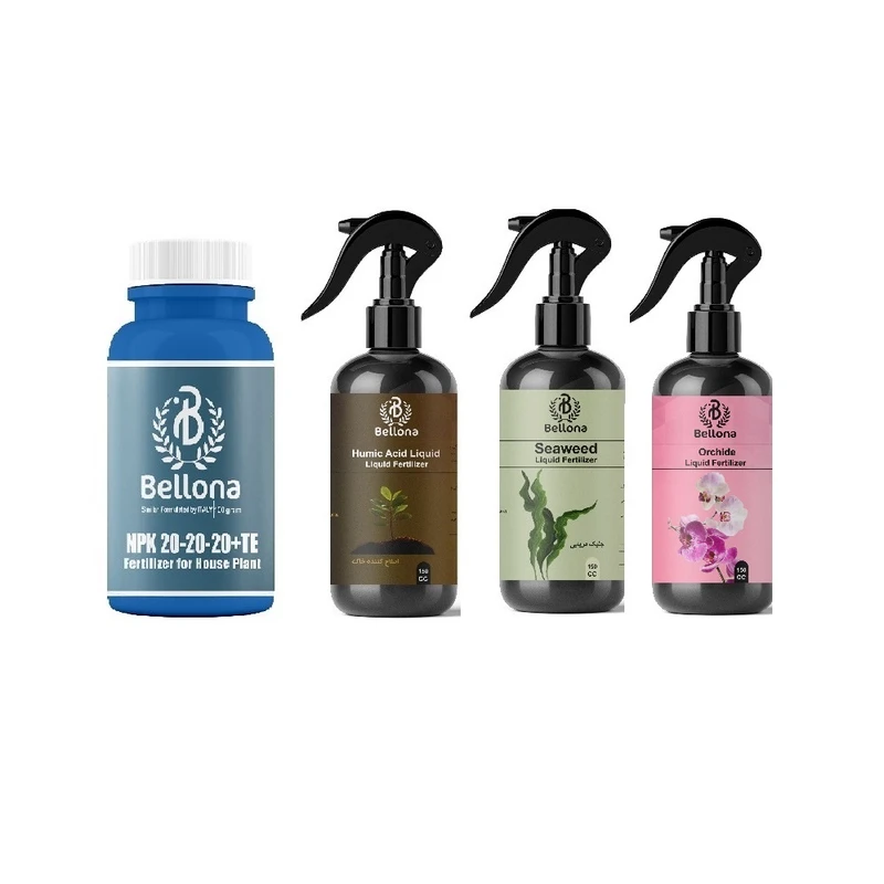 کود ارکیده بلونا مدل سه بیست،هیومیک اسید و جلبک دریایی وزن 500 گرم بسته 4 عددی