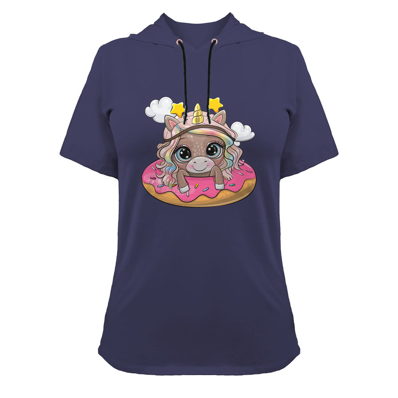 تی شرت کلاه دار آستین کوتاه زنانه مدل G1402092311 رنگ سرمه ای