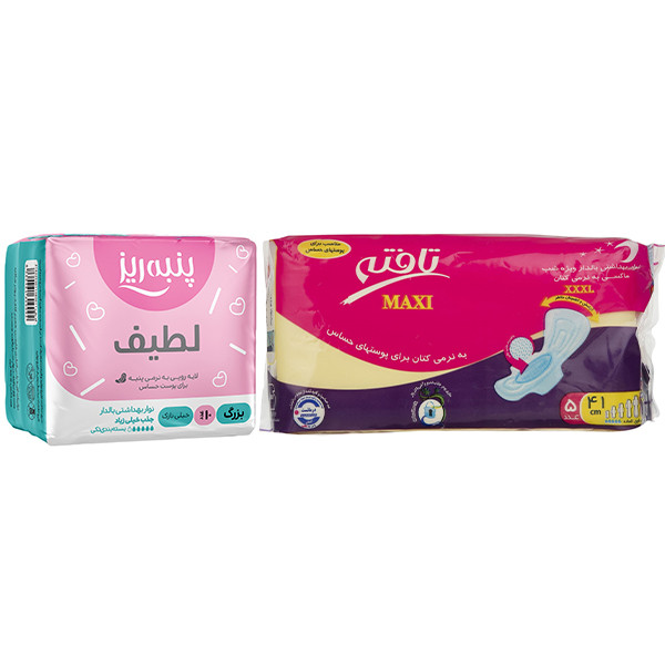 نوار بهداشتی پنبه ریز مدل Normal بسته 10 عددی به همراه نوار بهداشتی تافته مدل Maxi سایز XXXL بسته 5 عددی