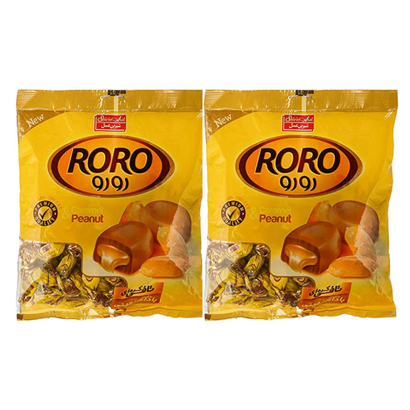 تافی کره ای با طعم بادام زمینی رورو شیرین عسل - 800 گرم بسته 2 عددی