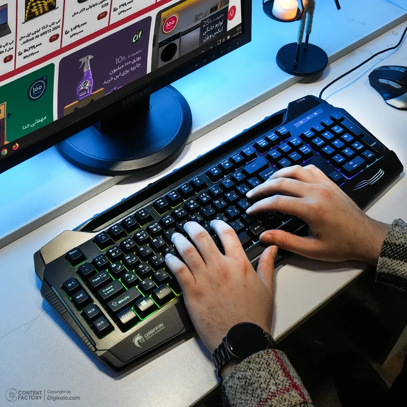 عکس شماره 4 : کیبورد گیمینگ گرین مدل gk702-rgb، full-size نورپردازی rgb