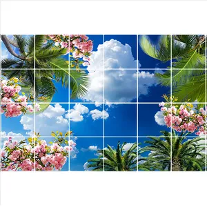 تایل سقفی آسمان مجازی طرح پرنده و نخل کد ST 2340-24 سایز 60x60 سانتی متر مجموعه 24 عددی