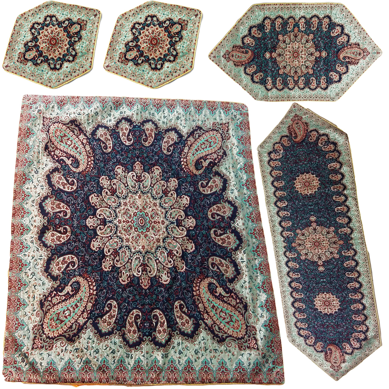 ست رومیزی ترمه مجموعه 5 عددی