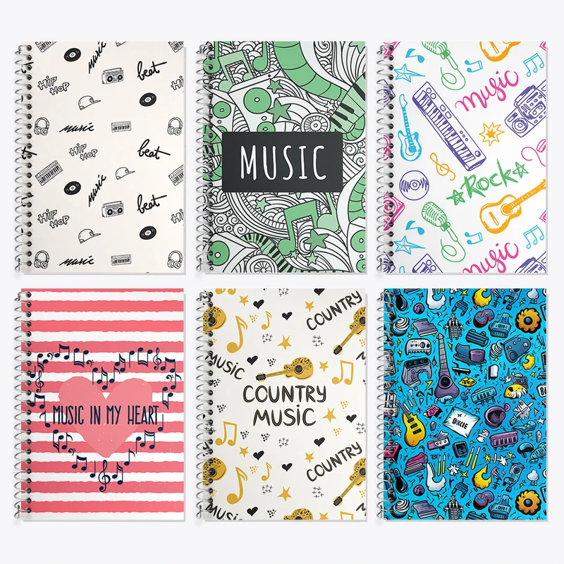 دفتر زبان 50 برگ خندالو مدل دو خط طرح موسیقی کد 144 مجموعه 6 عددی