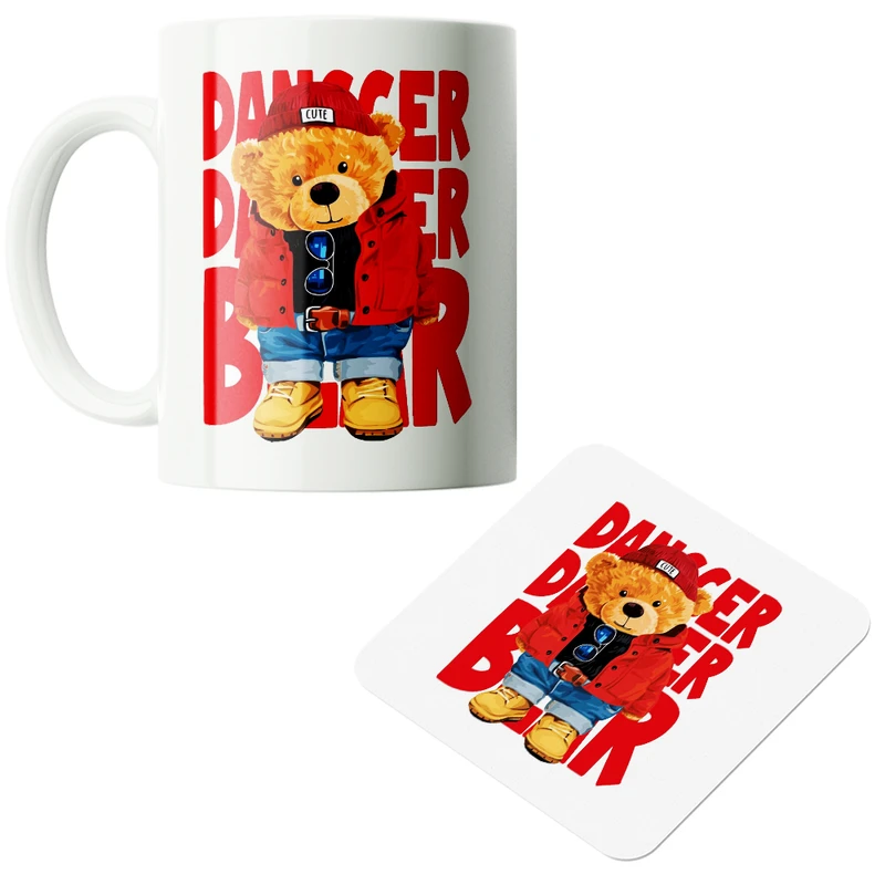 ماگ پاد آفرین مدل کارتونی خرس تدی کد PZ179 به همراه زیرلیوانی