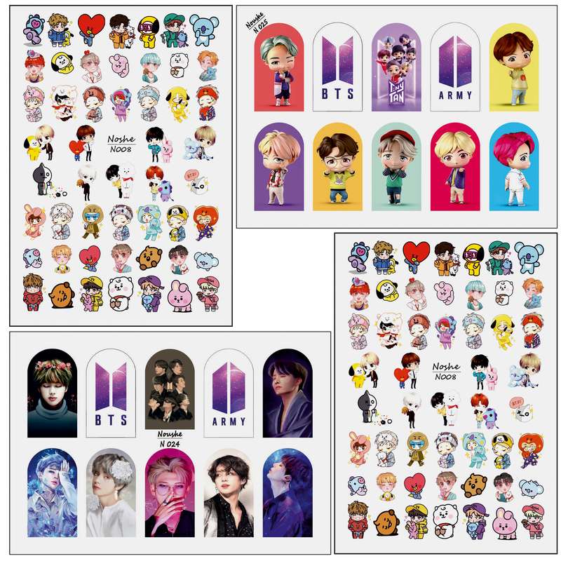 برچسب لنز ناخن مدل BTS-BT21 کد N008-N024-N025 مجموعه 4 عددی