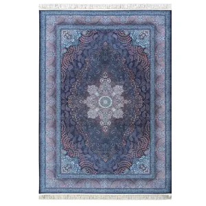 فرش ماشینی 1200 شانه محتشم زمینه آبی حاشیه آبی مدل 2555008040