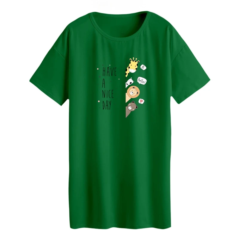 تی شرت لانگ زنانه مدل حیوانات بامزه کد ۲