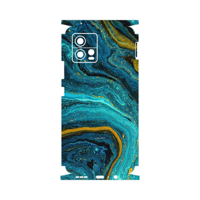 برچسب پوششی ماهوت مدل Turquoise marblewith golden streaks-FullSkin مناسب برای گوشی موبایل موتورولا Moto G72