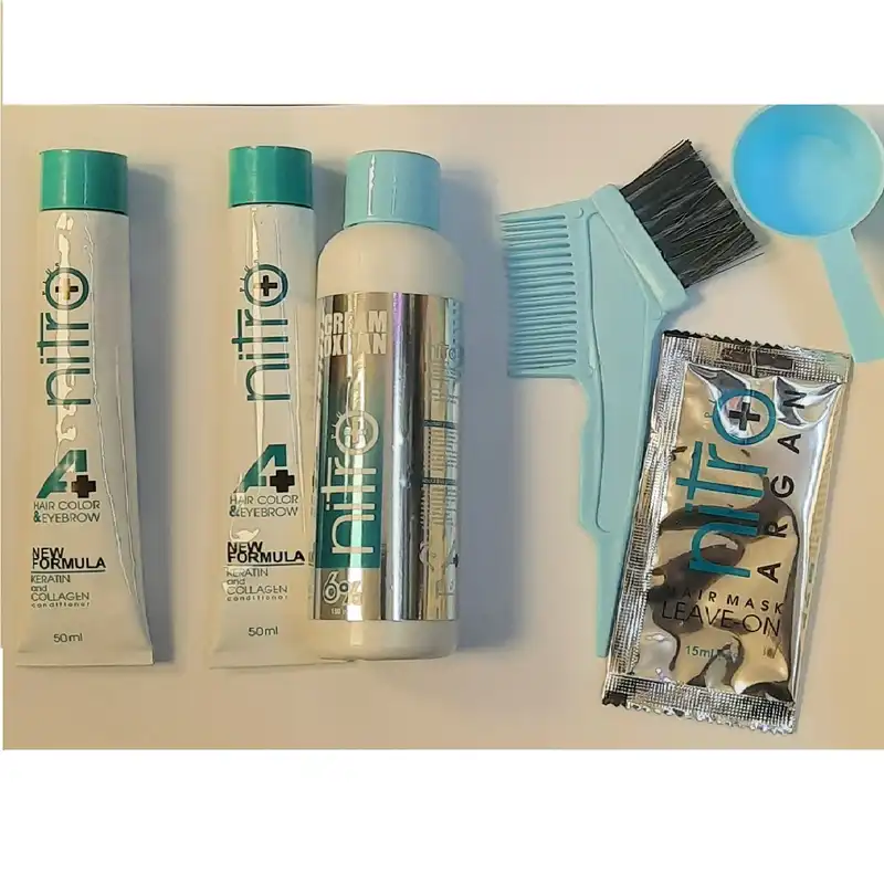 کیت رنگ مو و ابرو نیتروپلاس شماره 9.7 حجم 100 میلی لیتر رنگ نسکافه ای روشن