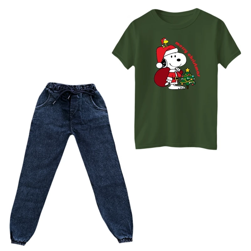 ست تی‌شرت و شلوار پسرانه مدل اسنوپی کریسمس کد 9