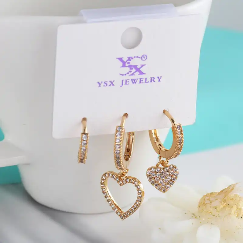 گوشواره زنانه وای اس ایکس مدل قلب کد ear649 بسته سه عددی