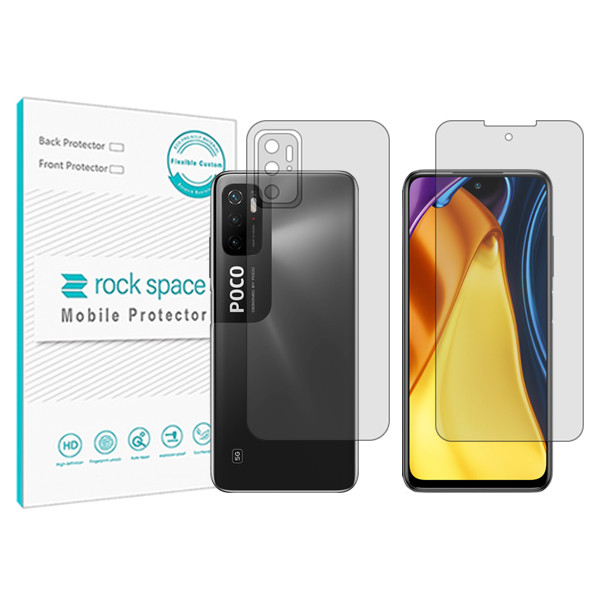 محافظ صفحه نمایش شفاف راک اسپیس مدل HyGEL مناسب برای گوشی موبایل شیائومی Poco M3 Pro 5G به همراه محافظ پشت 
