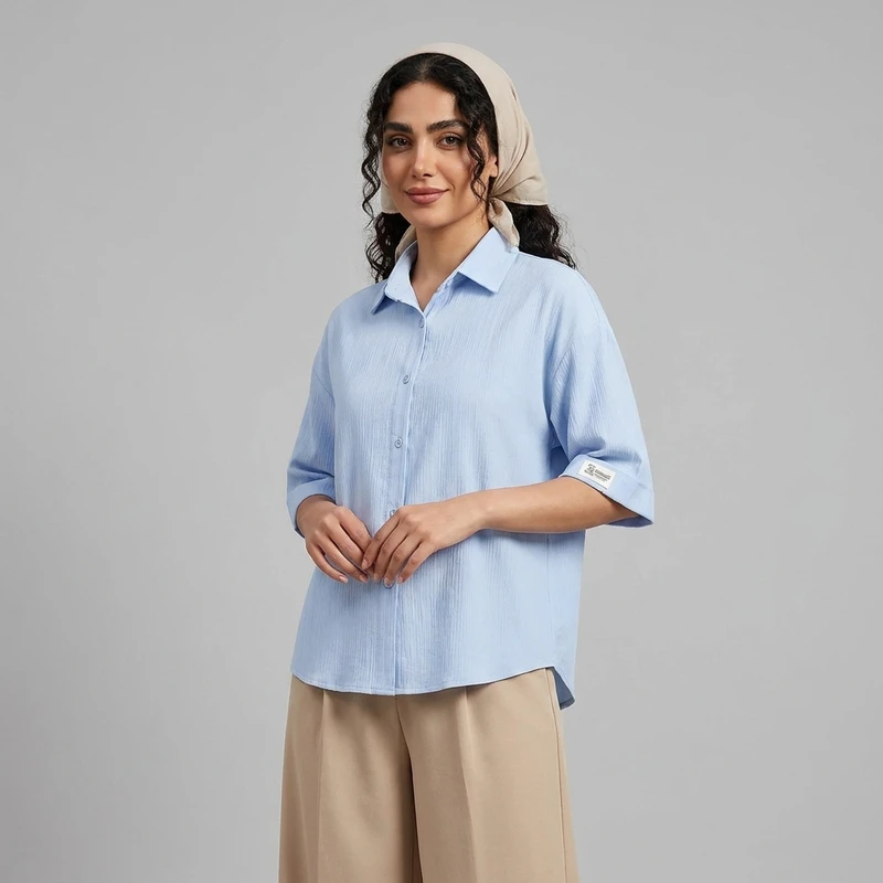 مانتو زنانه کراش آستین سه ربع یقه برگردان مدل b2