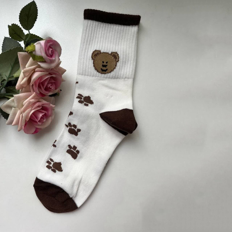 جوراب ساق بلند بچگانه مدل خرسی مجموعه 3 عددی