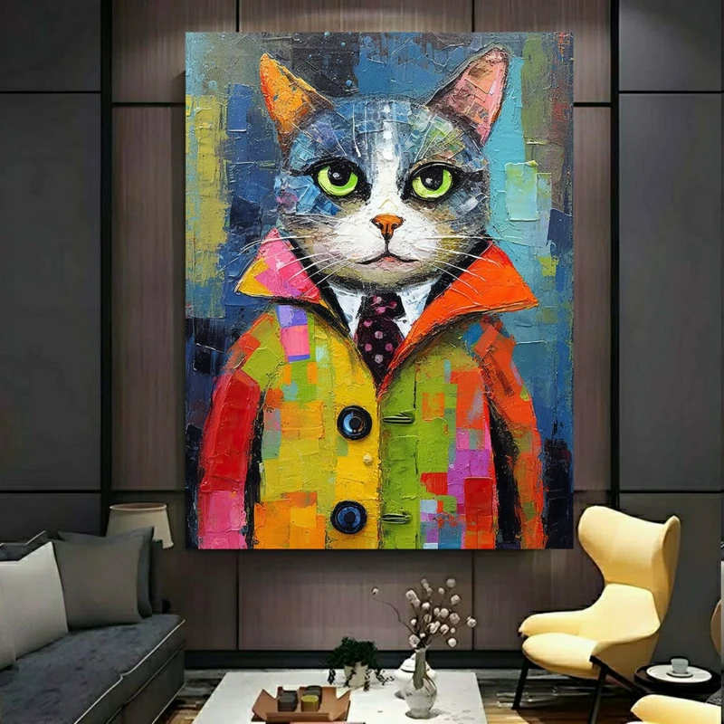 پوستر پارچه ای طرح مخمل نقاشی فان گربه مدل پالتو رنگی کد BK24811