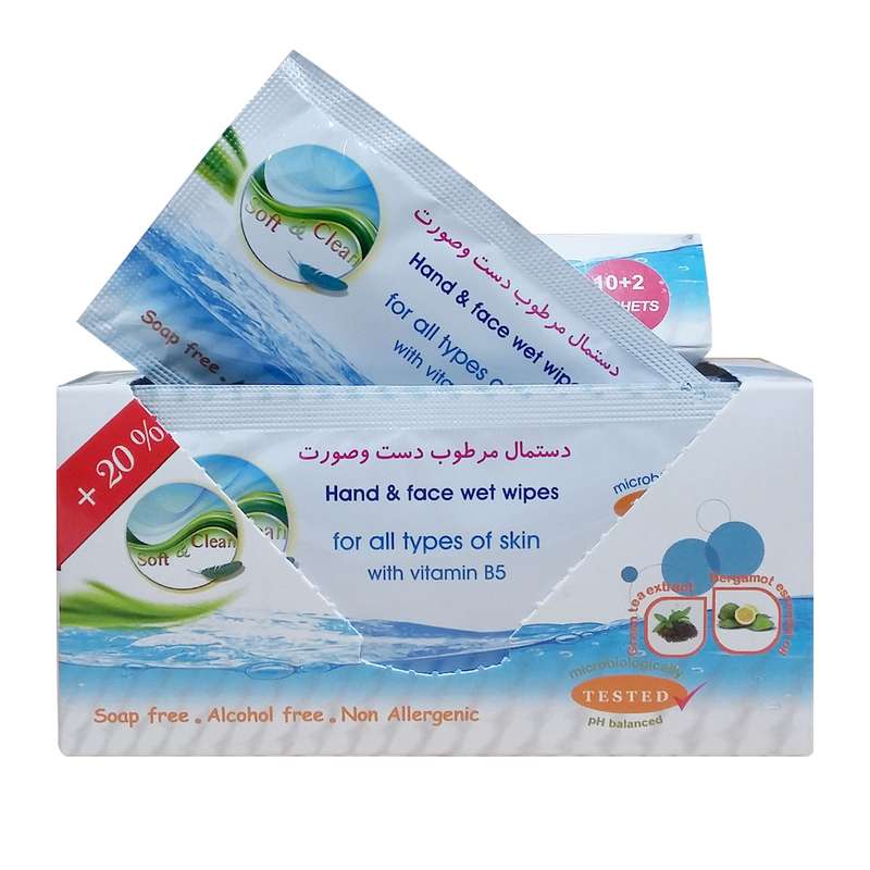 دستمال مرطوب سافت و کلین مدل ساشه ای بسته 12 عددی