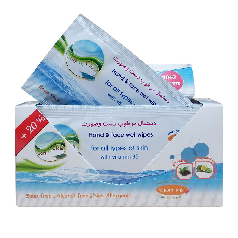 دستمال مرطوب سافت و کلین مدل ساشه ای بسته 12 عددی