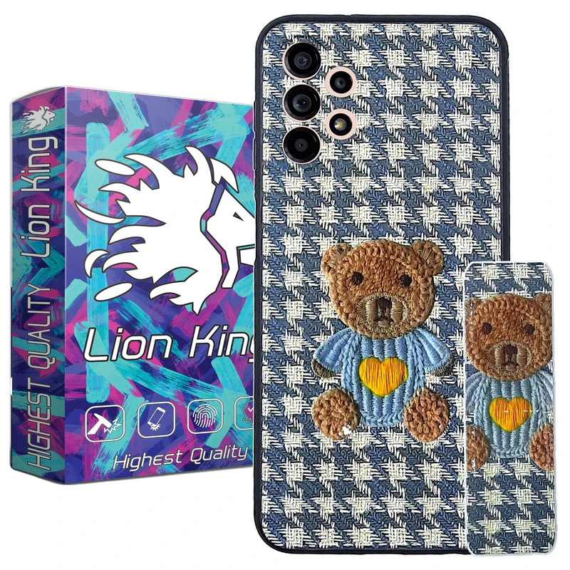 کاور لاین کینگ مدل پارچه ای 3D مناسب برای گوشی موبایل سامسونگ Galaxy A32 4G به همراه پایه نگهدارنده