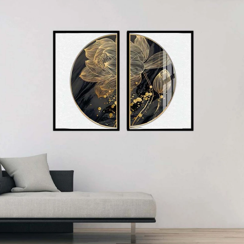 تابلو بکلیت طرح مدرن نیم دایره گل مدل B-1877 مجموعه 2 عددی