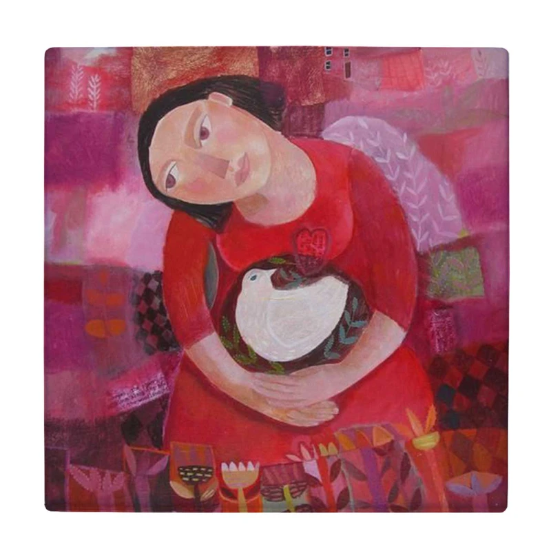 زیر لیوانی طرح دختر و کبوتر کد    4018519_2422