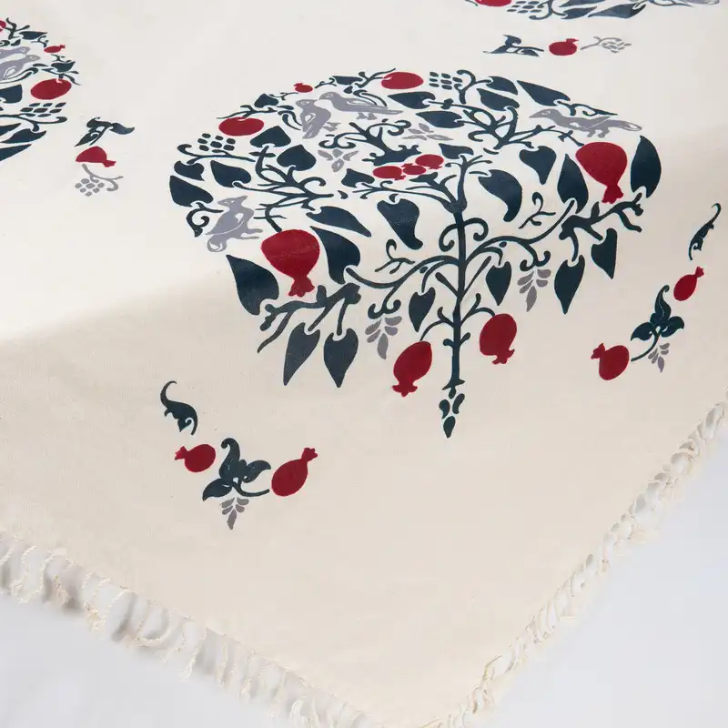 رومیزی چاپ دستی گدار مدل درخت انار آبی