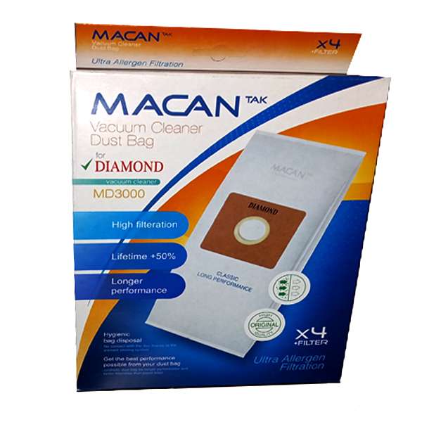 پاکت جاروبرقی مدل ماکان MD3000  بسته 4 عددی مناسب جاروبرقی دیاموند