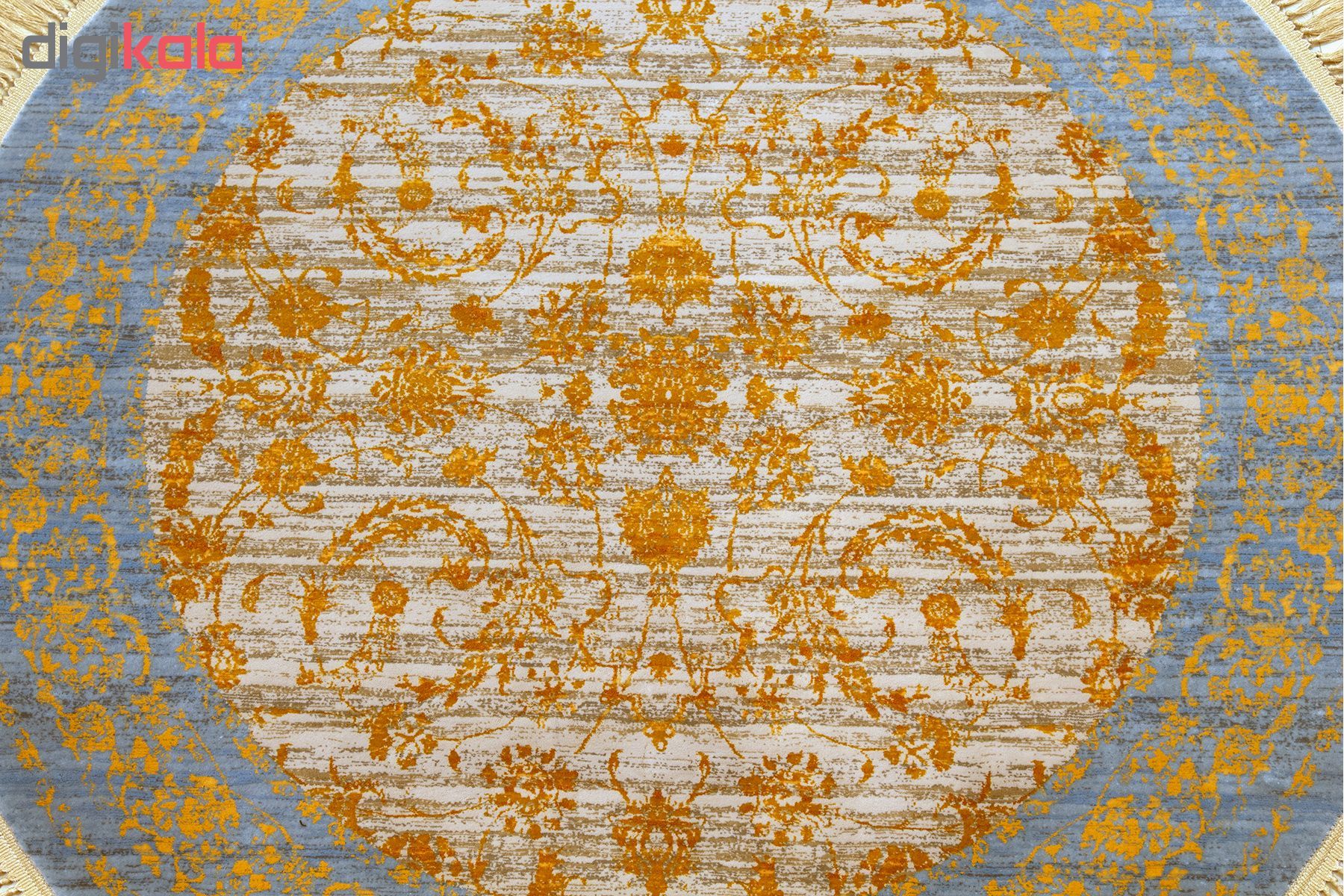 فرش ماشینی رادین طرح گرد پتینه افشان 138 رنگ زمینه طوسی حاشیه آبی