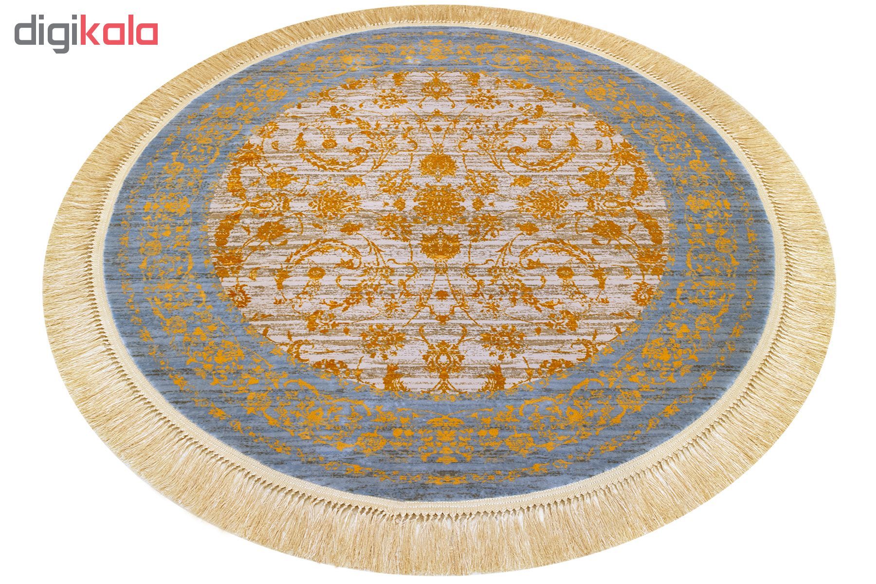 فرش ماشینی رادین طرح گرد پتینه افشان 138 رنگ زمینه طوسی حاشیه آبی