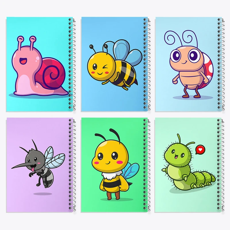 دفتر مشق 100 برگ خندالو طرح حیوانات بامزه کد 416 مجموعه 6 عددی