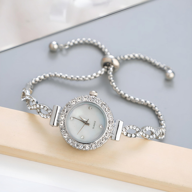 ساعت مچی عقربه ای زنانه مدل دور نگین بند کراواتی کد 1