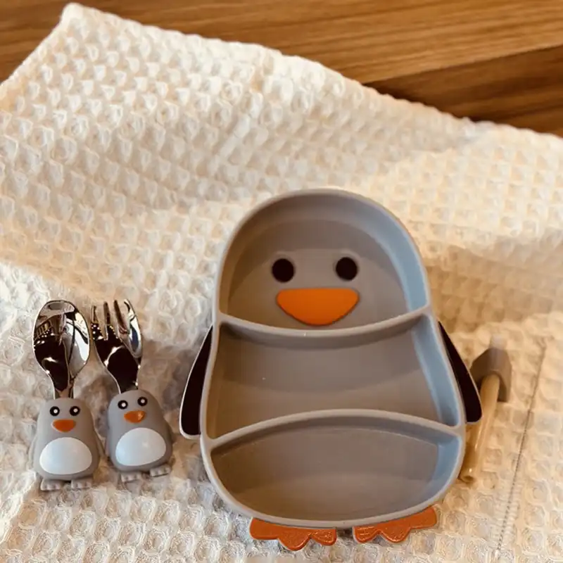 ست ظرف غذا کودک 4 تکه مدل پنگوئن