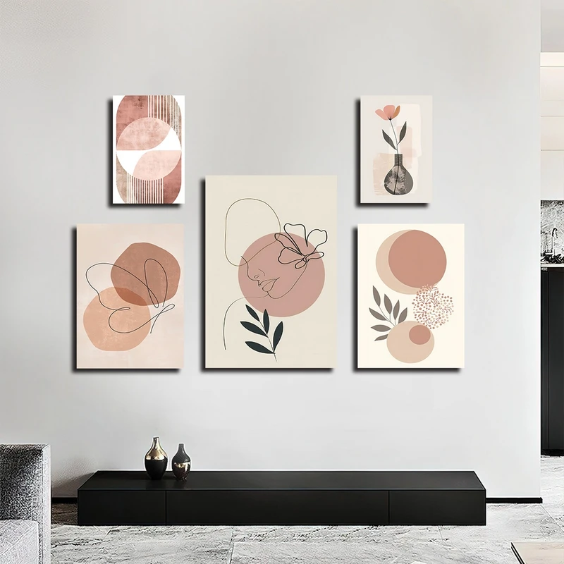 تابلو شاسی بکلیت طرح نقاشی مینیمال مدل SH-4709 مجموعه 5 عددی