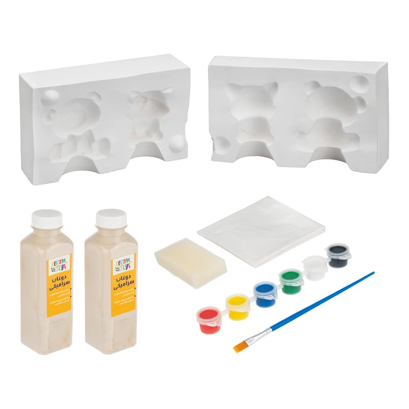 بازی آموزشی سرام تویز مدل کیت ریخته گری و رنگ آمیزی طرح خرس و گربه