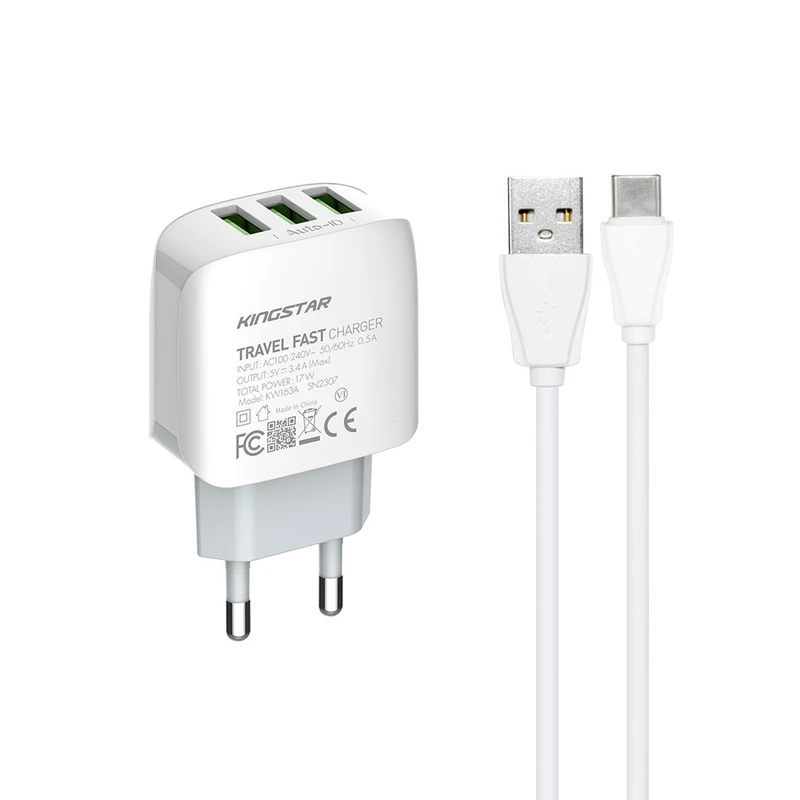 شارژر دیواری 17 وات کینگ استار مدل KW163C به همراه کابل USB-C
