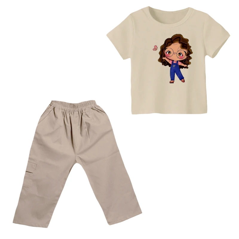 ست تی شرت و شلوارک دخترانه مدل دخترک کد 07