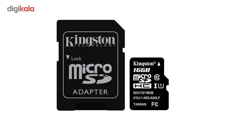 کارت حافظه microSDHC کینگستون کلاس 10 استاندارد UHC-I U1 سرعت 80MBps همراه با آداپتور SD ظرفیت 16 گیگابایت