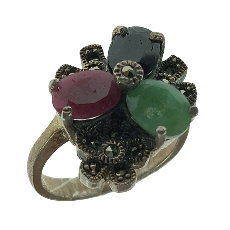 انگشتر نقره زنانه سلین کالا مدل سیاه قلم چندجواهر کد 150