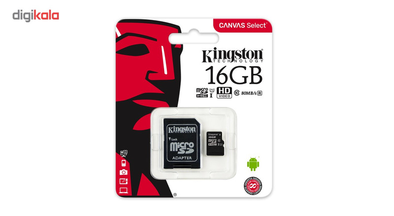 کارت حافظه microSDHC کینگستون کلاس 10 استاندارد UHC-I U1 سرعت 80MBps همراه با آداپتور SD ظرفیت 16 گیگابایت