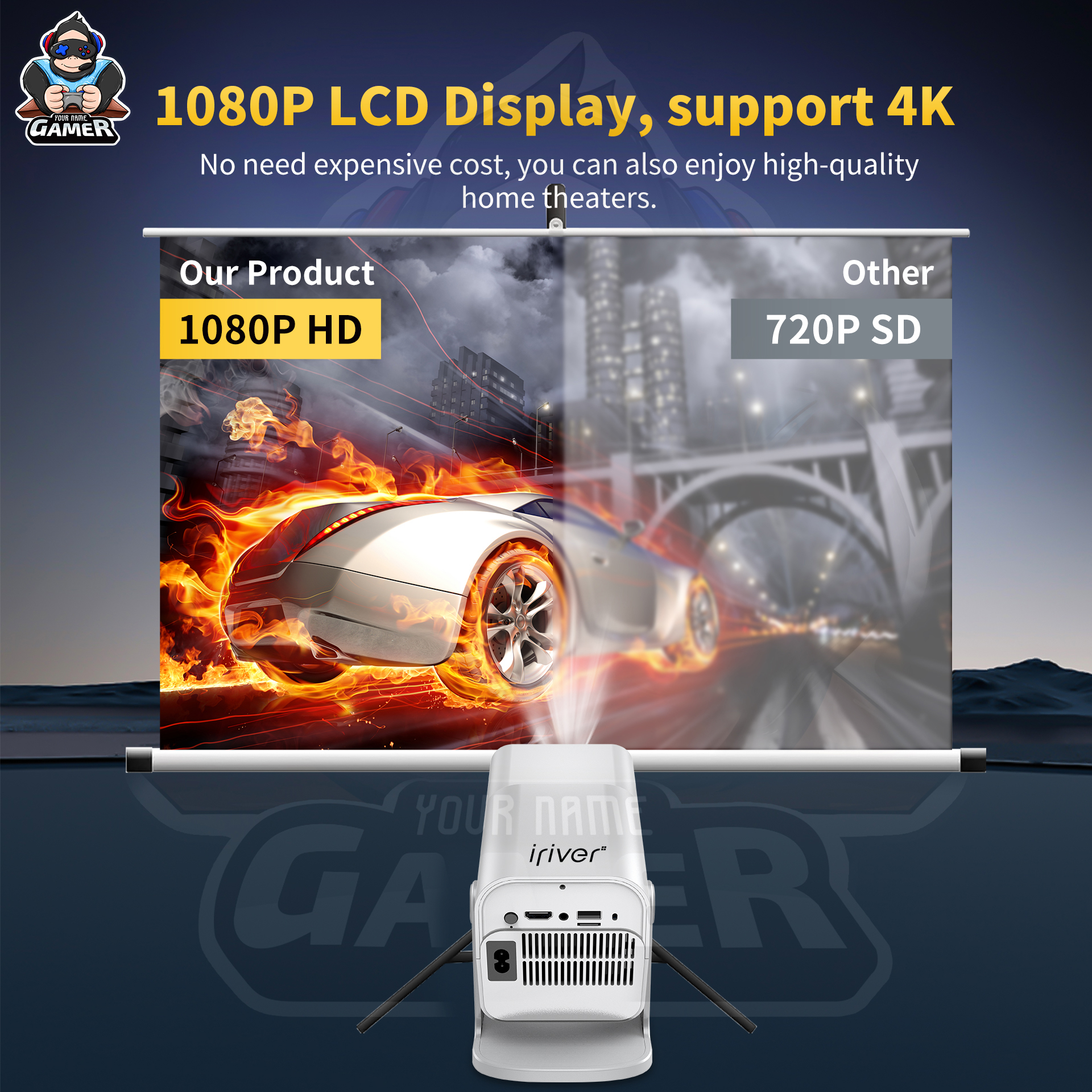 مینی ویدئو پروژکتور آیریور مدل HCS350 PRO به همراه دسته بازی